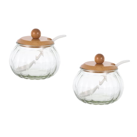 Supvox Glass Condiment Containers with Lids, Transparent, Pumpkin Design, 2Sets
