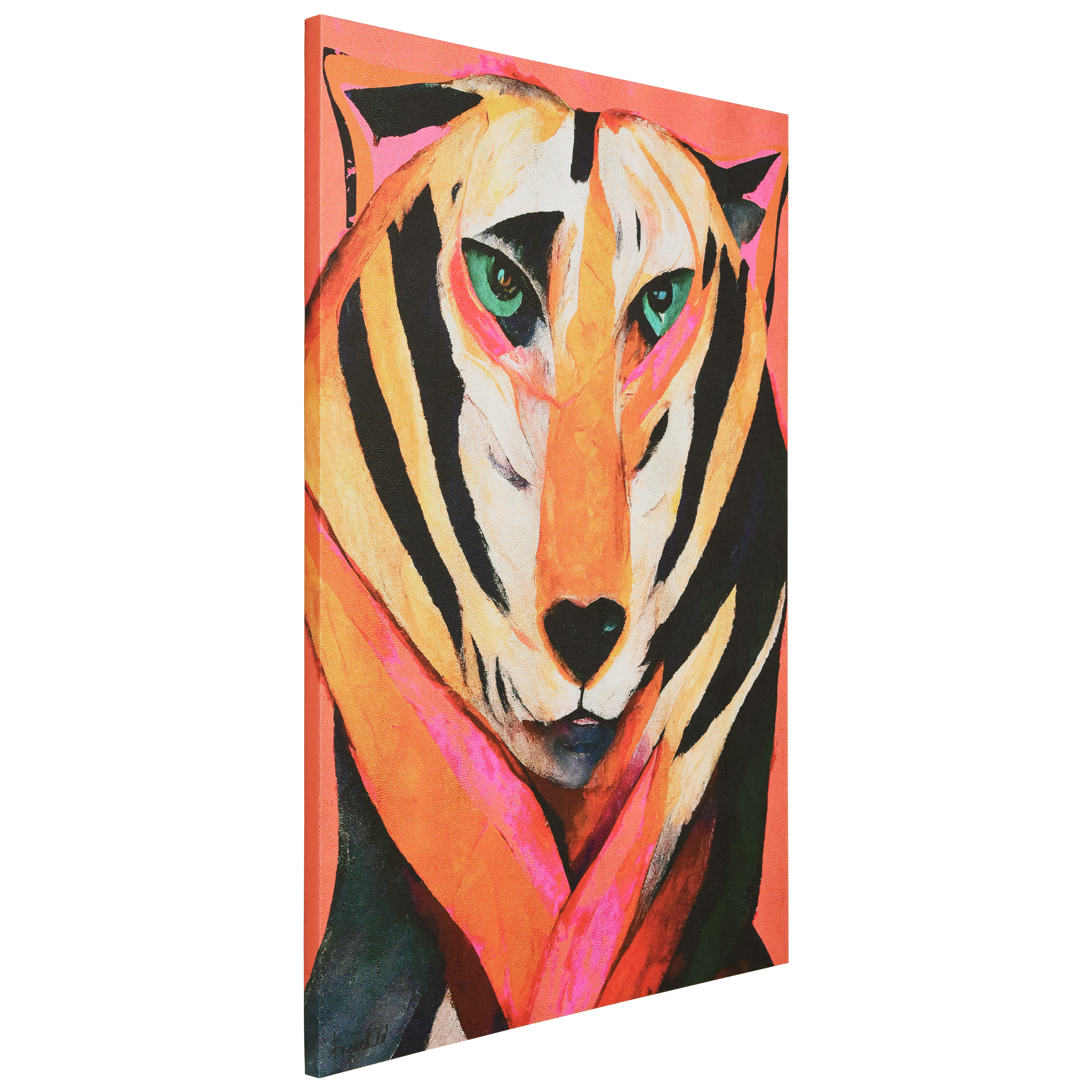 "Vibrant Majesty", Tiger Rendered on Gold Shagreen Wrapped Canvas Wall Art, sized 60"x40"