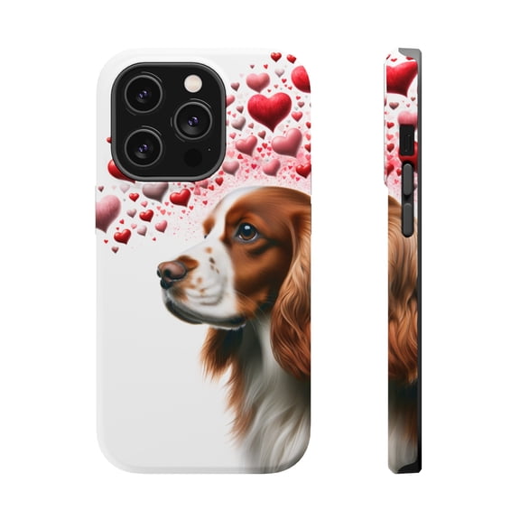 DistinctInk Tough Case for Apple iPhone 15 Pro MAX (6.7" Screen), Compatible with MagSafe Charging - Valentine's Day Sussex Spaniel
