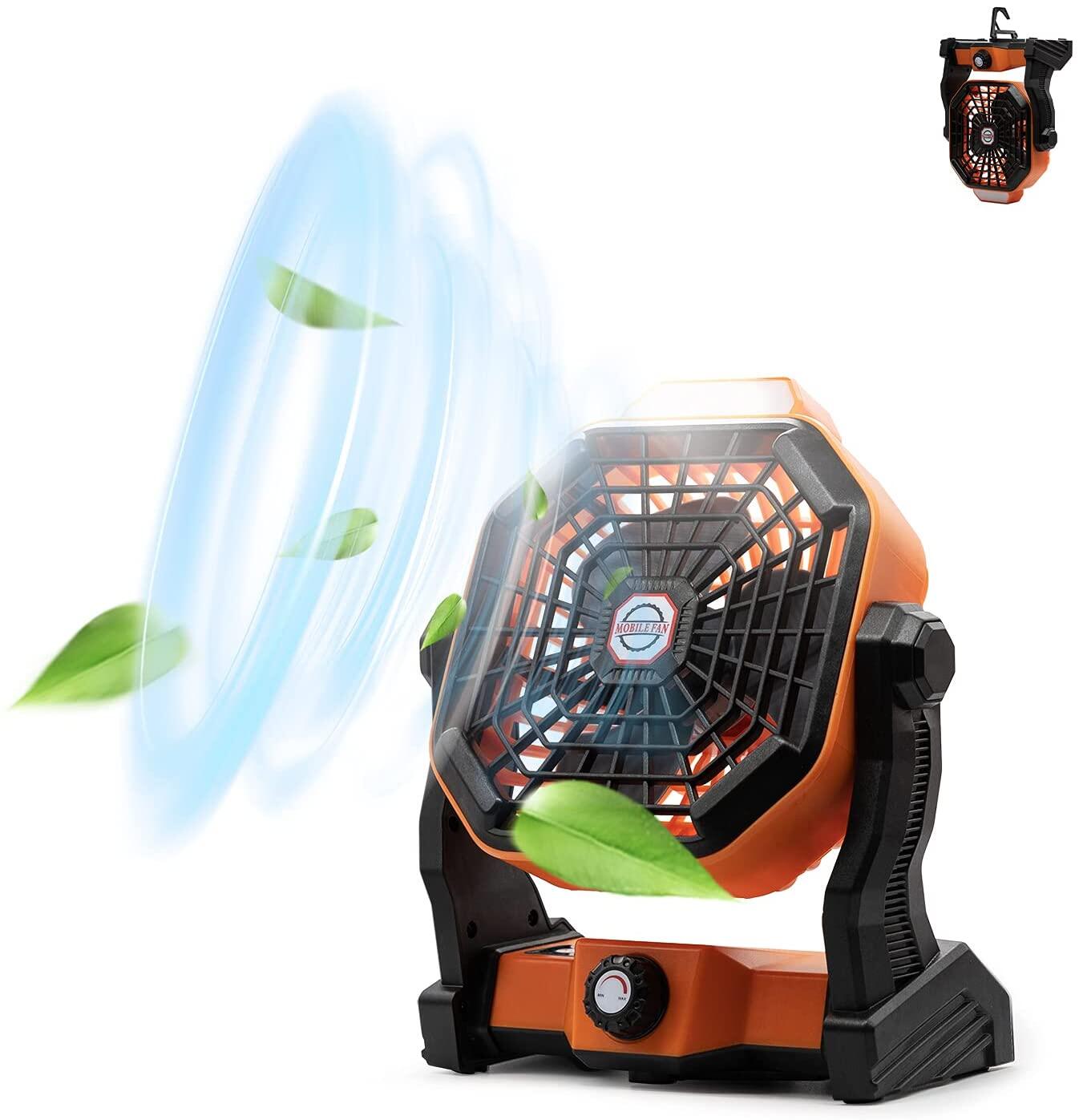 Camping Fan with LED Lantern, Portable Rechargeable USB Table Fan, Battery Operated Powered Fan 270Head Rotation & Stepless Speed for Camping Accessories, Bedroom, Table, Tent, Travel 7800mAh