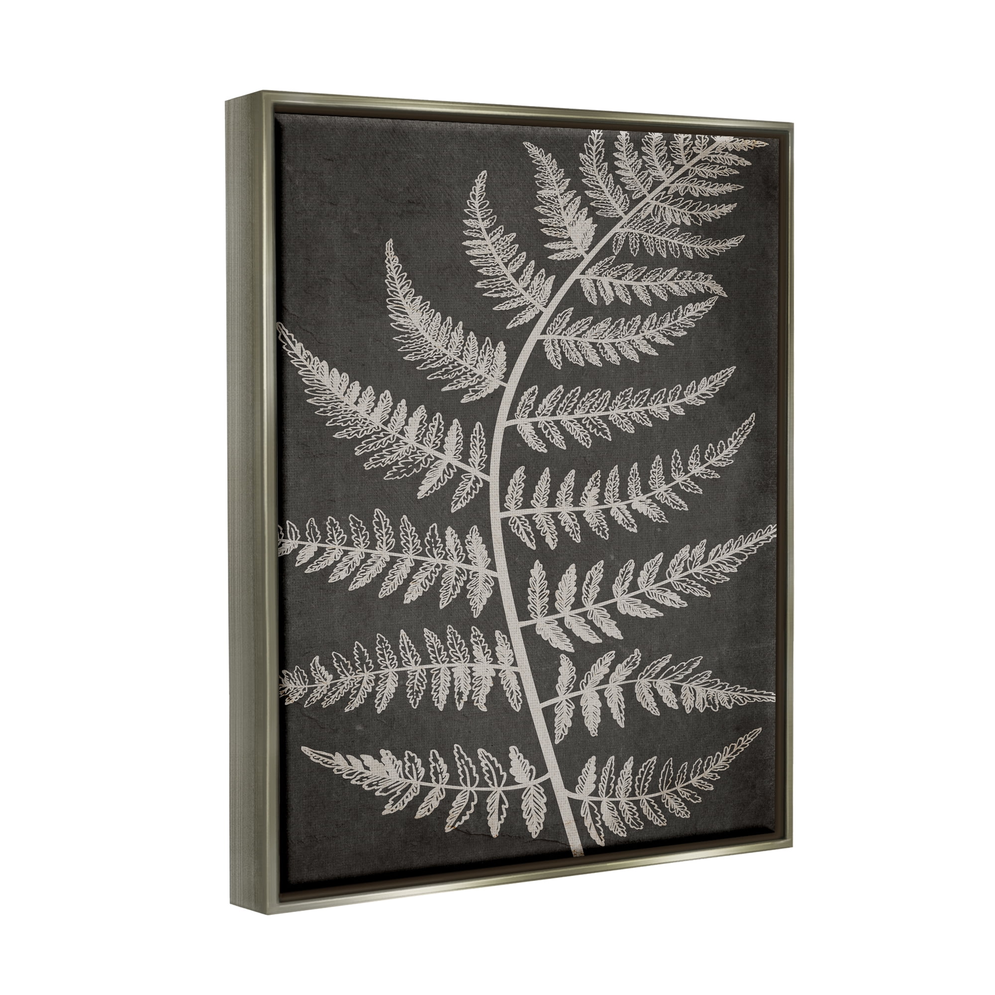 Stupell Industries Woodland Fern Outline Botanical & Floral Painting Gray Floater Framed Art Print Wall Art, 17 x 21