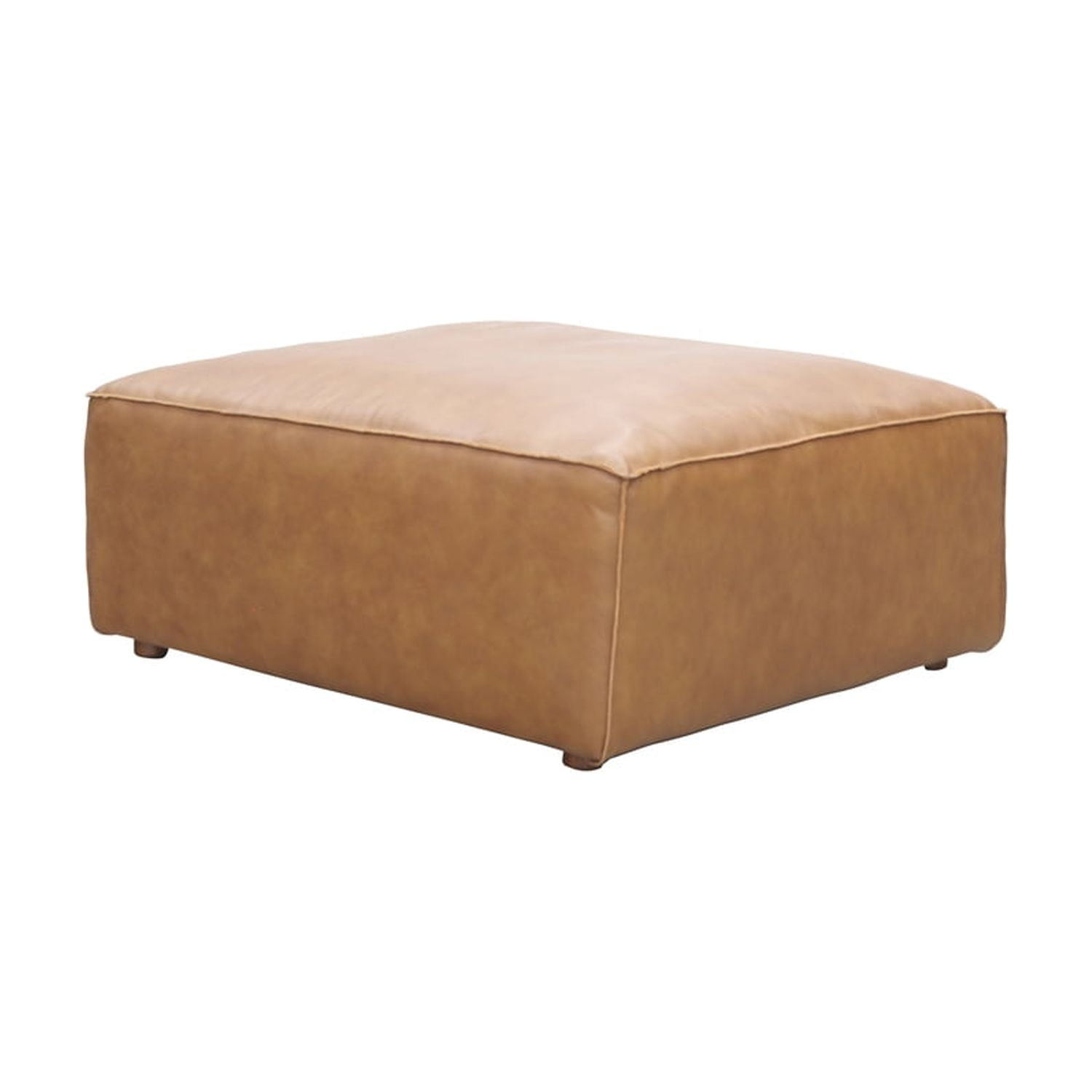 Ottoman - Sonoran Tan Leather Footstool - Modern Upholstered Storage Ottoman - Round & Square Design