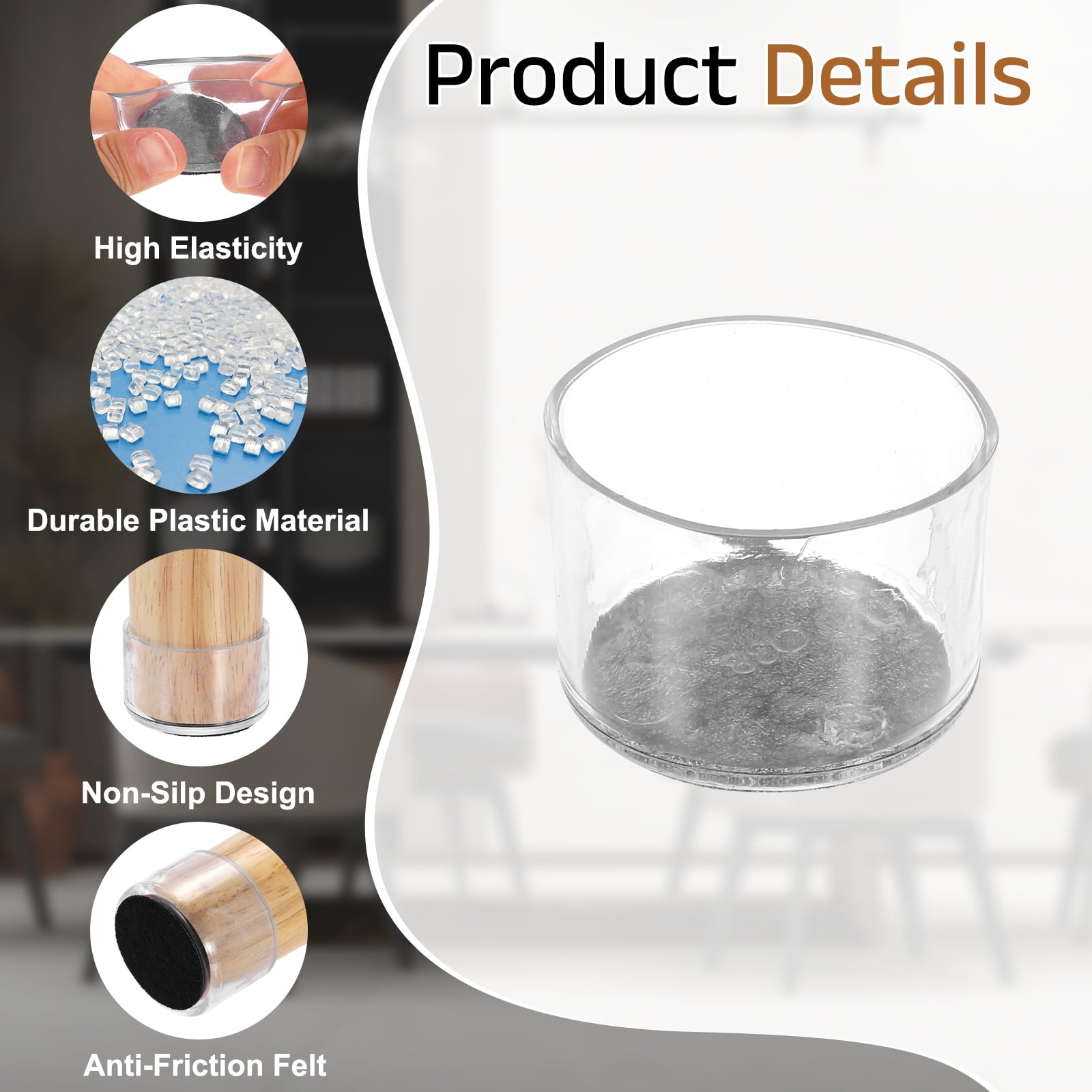 Uxcell 28Pcs Round Chair Leg Protectors, 1.5" & Felt Furniture Chair Leg Cover Caps for Hardwood Floors Elastic Scratch Reduce Noise Covers Furniture Pads, Clear Black