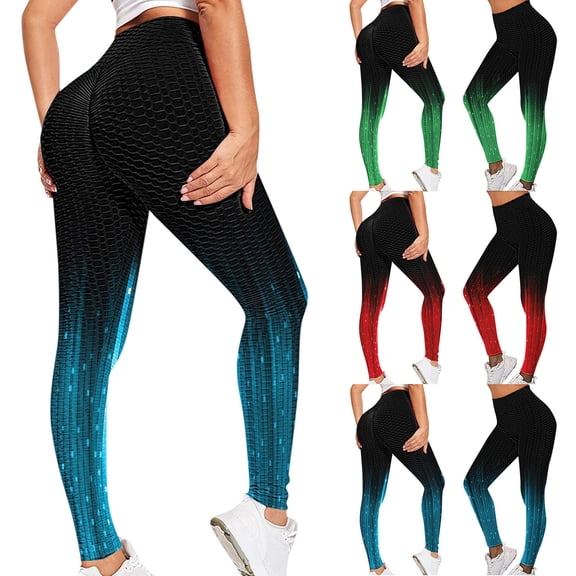 YUEHUA Women's Gradient Honeycomb Yoga Leggings, Tummy Control Butt Lifting Pants, Stretchy Compression Workout Tights for Gym