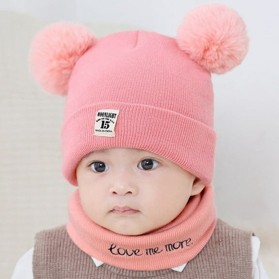 Viworld Baby Hats Newborn Kids Boy Girl Pom Winter Warm Knit Crochet Beanie Cap Scarf Set Hat