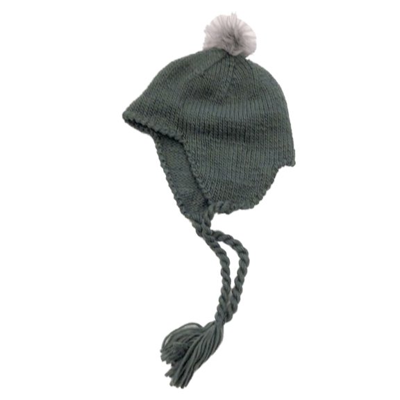 Womens Unlined Gray Knit Pom Peruvian Hat Knit Stocking Cap