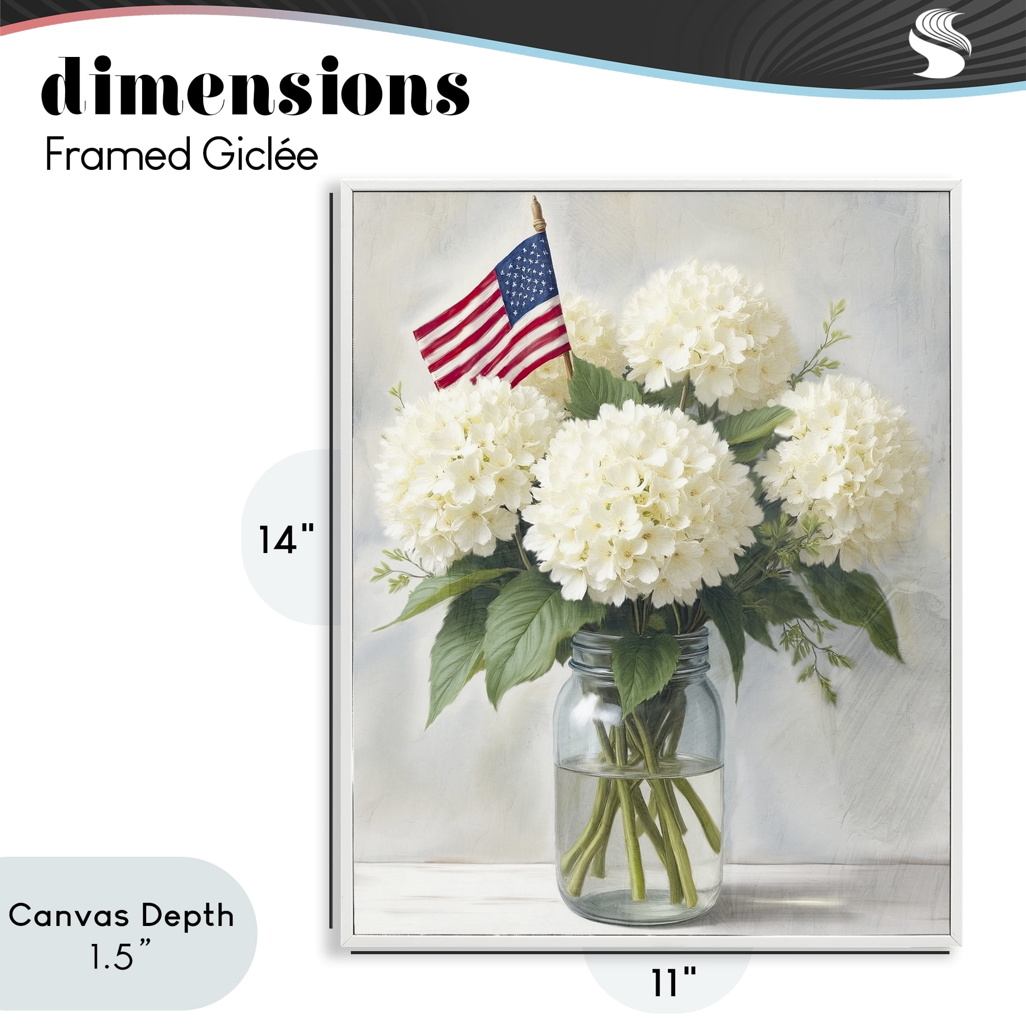 Stupell Industries Festive Patriotic Hydrangea White Framed Giclee Art, design by Kim Allen
