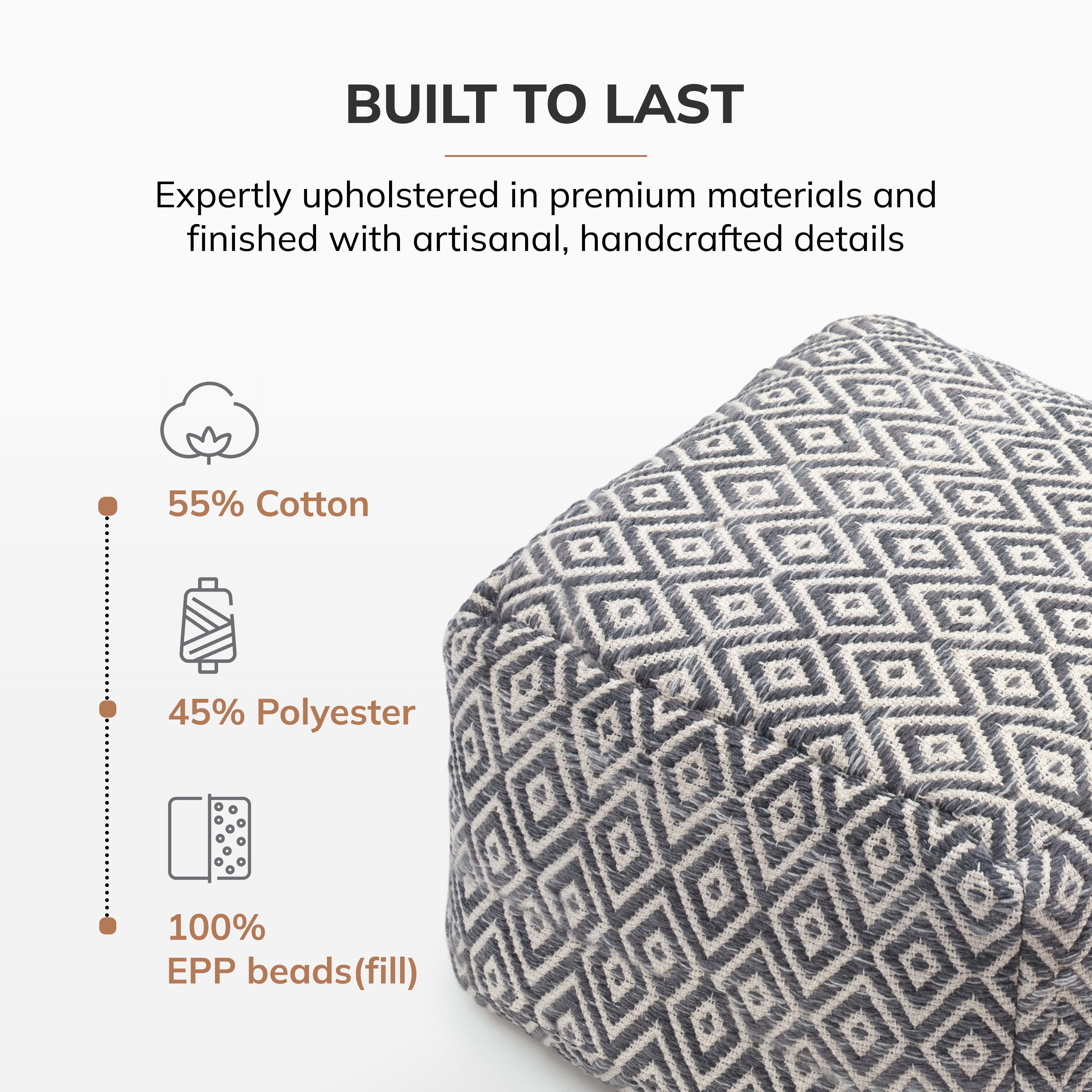 Anji Mountain Pouf Ottoman Foot Rest, Handmade Ottoman Pouf, Comfortable Foot Stool, Decorative Floor Seating for Living Room Decor, Bedroom & Home Décor Accent - Charcoal