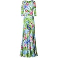 thumbnail image 2 of Bon Rosy, Women's, 3/4 Sleeve V-Neck Printed Maxi Faux Wrap Dress, Blue Light Green, S, 2 of 3