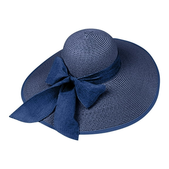 Voska Women's Fashion Woven Wide Brim Sun Hat Breathable Foldable UPF Summer Beach Travel Hat Navy