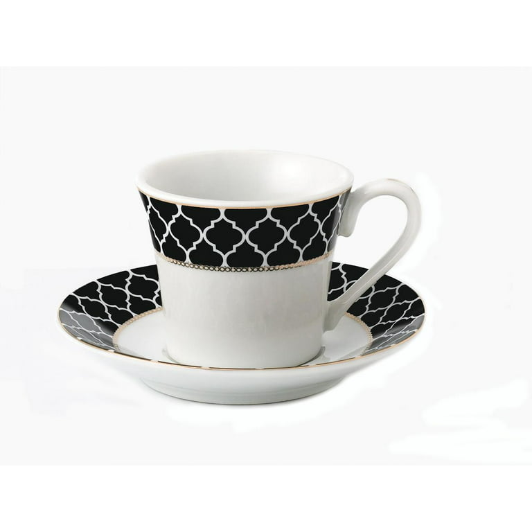CLASGLAZ 6oz Ceramic Espresso Cup and Saucer Porcelain Latte  Cup Wooden Handle Cappuccino Cup Demitasse Cup (Black): Cup & Saucer Sets
