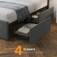 thumbnail image 3 of Upholstered Platform Bed Frame Queen Size with 4 Storage Drawers, Queen Platform Bed Frame with Mattress Foundation Strong Wooden Slats Support, Queen Size Bed Frame No Box Spring Needed, 3 of 7