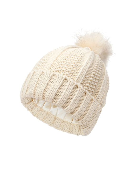 Bonnet Pompon Vintage Femme - Taille Unique - Tricot Rouge Et Blanc - Occasion