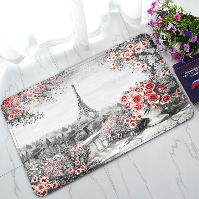 Felpudo ABPHQTO Hoja de Rosa Paisaje de Ciudad Suave de Verano en Paris 40x60 cm