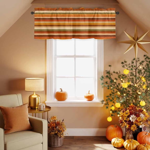 Kitchen Valances for Window, Vintage Boho Colorful Stripe Light Filtering Rod Pocket Valance Curtain, Rustic Minimalist Geometric Line Short Curtains Window Topper for Bedroom 42x18in
