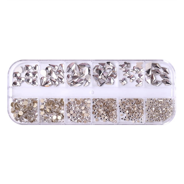 12 - Grids Nail Decorations Set with Butterfly and Heart Shape Flatback Nail Gems