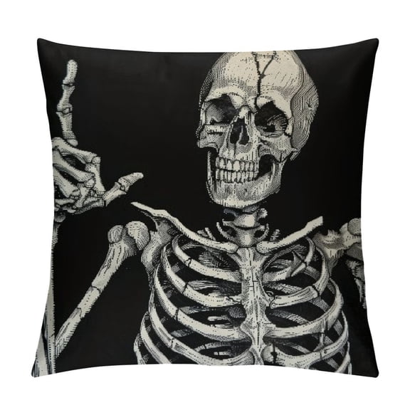 JRXY Halloween Pillow Covers Black White Scary Skeletons Throw Pillow Case Rustic Decoration Cushion Case for Outdoor Activity Sofa Home Couch Office Room Car 12x12in