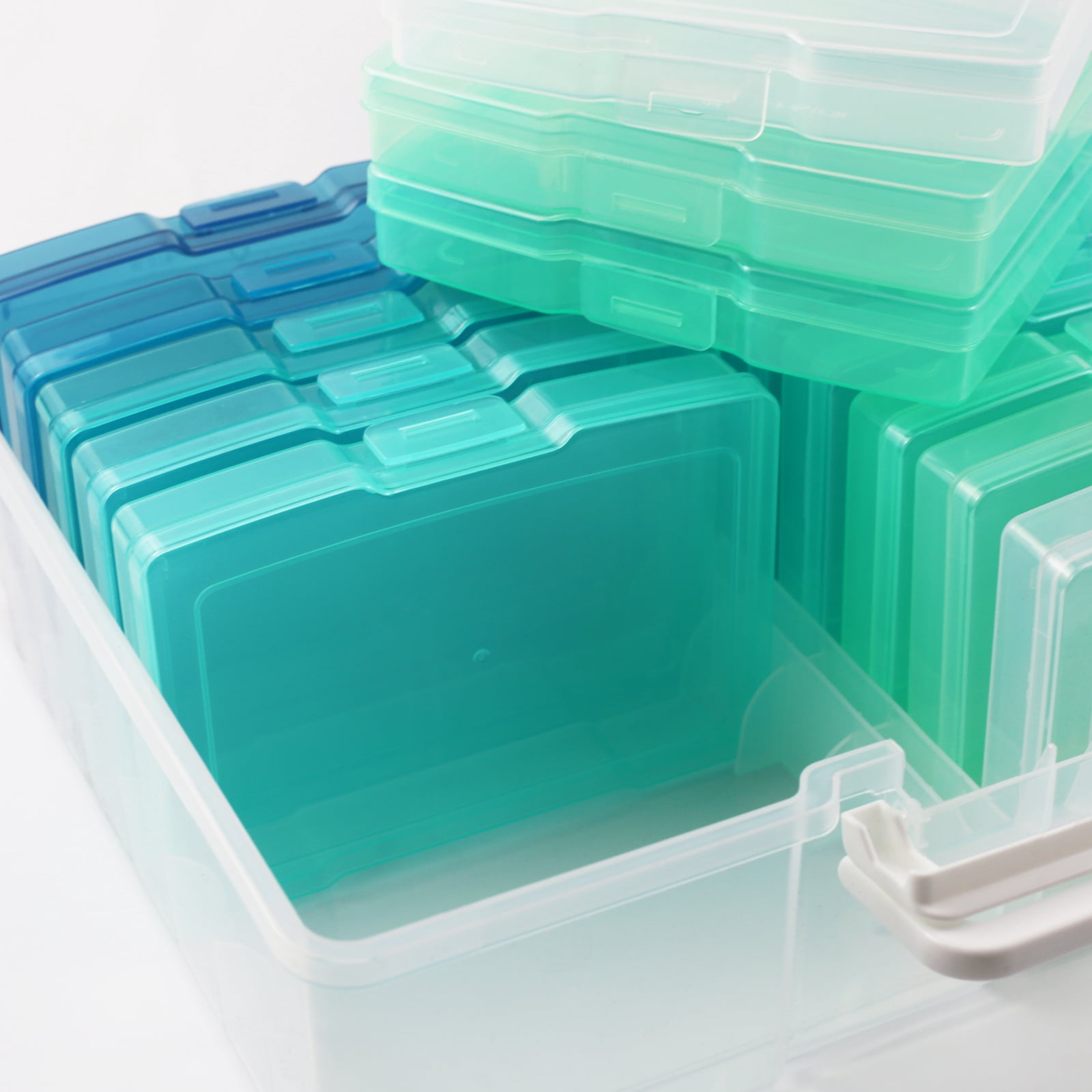Simply Tidy Blue Ombre Photo & Craft Keepers - Storage Box with 16 Inner Cases, Holds 4" x 6" Photos, Organizes Beads, Glitter, Dice & More, 8 Pack