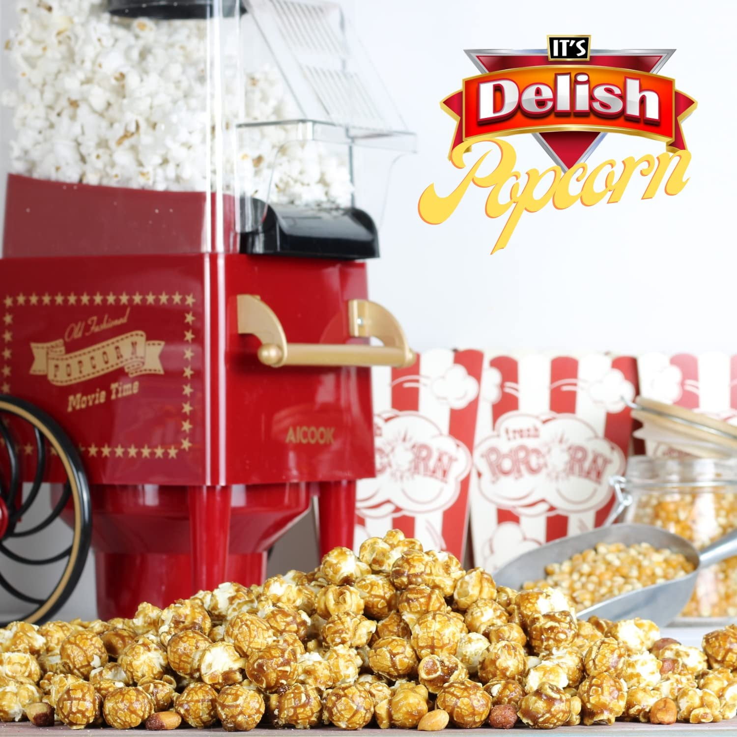 Gourmet Caramel Nut Popcorn with Peanuts by Its Delish, 1 lb Bulk Bag  Caramel Air Popped Sweet Crunchy Glazed Carmel Corn With Nuts Snack, Movie Night, Parties - Gluten Free, Vegan, Kosher