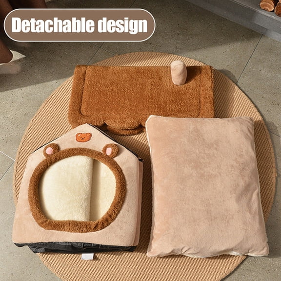 Indoor Foldable Pet House with Cushion for Small Medium Dogs Cats Enclosed Design Soft Velvet Warm Kennel Bed