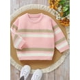 thumbnail image 5 of Toddler Baby Boy Girl Fall Sweater 6 9 12 18 24 Months 2T 3T Stripe Long Sleeve Round Neck Chunky Knitwear Pullover Tops, 5 of 9