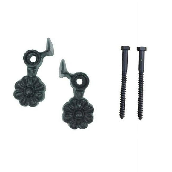Wood Shutter Hardware 30-14-88252 Flower Shutter Dog with Lag Bolt, Black - Set of 2
