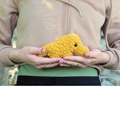 Crochet Kit for Beginners, Crafts for Adults, Fun Stuff -Step-by-Step YouTube Starter Kit - Thick Chenille Yarn and Craft Supplies Included, Cute Amigurumi Art Kit - Dino Nugget