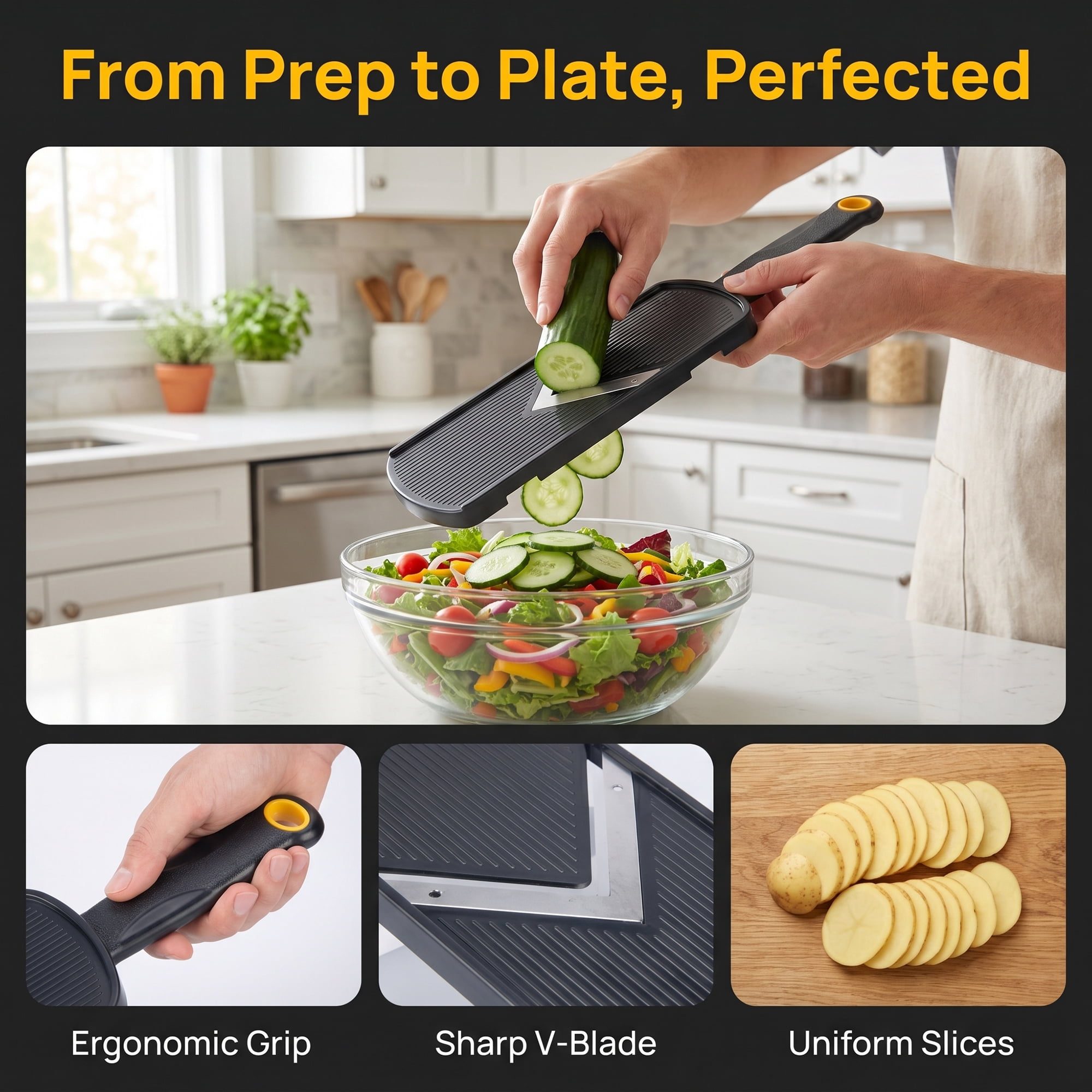 Unique Bargains Multifunctional Mandoline Slicer & Chopper for Kitchen Black 12"x3.3"