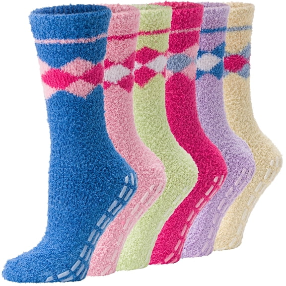 Debra Weitzner Fuzzy Socks for Women Non-Slip Warm and Cozy Winter Socks, Fleece Plush Slipper Socks - 6 Pairs