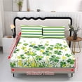 thumbnail image 2 of COEQINE Queen Size Sheet Comfy Bedding Fitted Sheet Non-Slip All Around Elastic Fitted Bottom Bedsheet Holiday Bed Set 3 Pieces Set for St. Patrick's Day Decor, Four Leaf Clover Stripes, 2 of 5