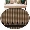 thumbnail image 2 of 7ft Round Rug, Brown Black Plaid Non-Skid Rubber Backing Large Area Rugs - Living Room Bedroom Home Office, Vintage Rustic Star Buffalo Check Indoor Floor Mat Carpets Washable Rug, 2 of 9