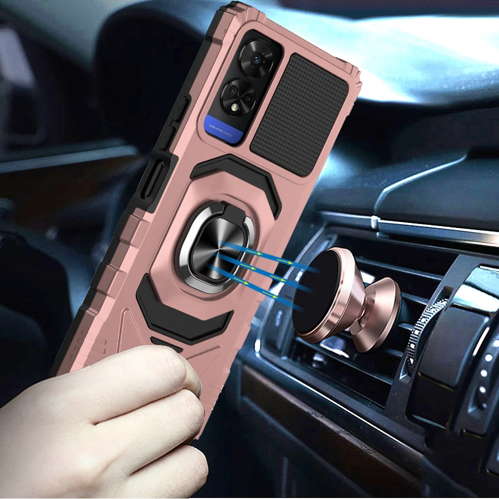 For TCL 50 XE 5G Hybrid Dual Layer with 360° Rotate Magnetic Ring Stand Holder Kickstand TPU Rugged PC Shockproof Cover ,Xpm Phone Case [ Rose Gold ]