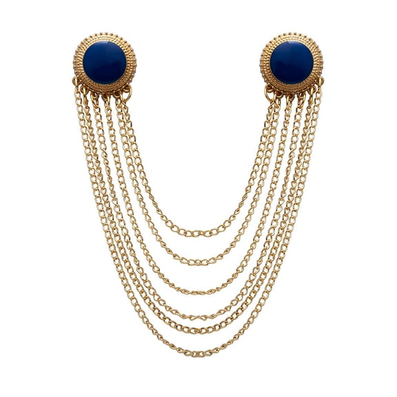 Knighthood Gold and Blue Enamel and Set of Hanging Chain Detailing Formal Lapel Pin Brooch for Men