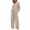 thumbnail image 5 of Hoodies for Women Dqueduo Women's Casual Loose V-Neck Long Sleeve Pullover Top And High Waist Wide Leg Pants Tracksuit Set, Sizes S-XXL, 5 of 9