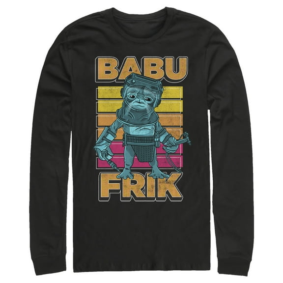 Men's Star Wars: The Rise of Skywalker Babu Frik Pop Art Portrait Long Sleeve Shirt Black X Large