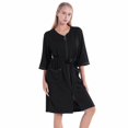 thumbnail image 3 of Women's Zipper Robe 3/4 Sleeve House Wear Knee Length Sleepwear Soft Casual Waffle Knit Housecoat with Pockets and Belt, S-2XL, 3 of 7