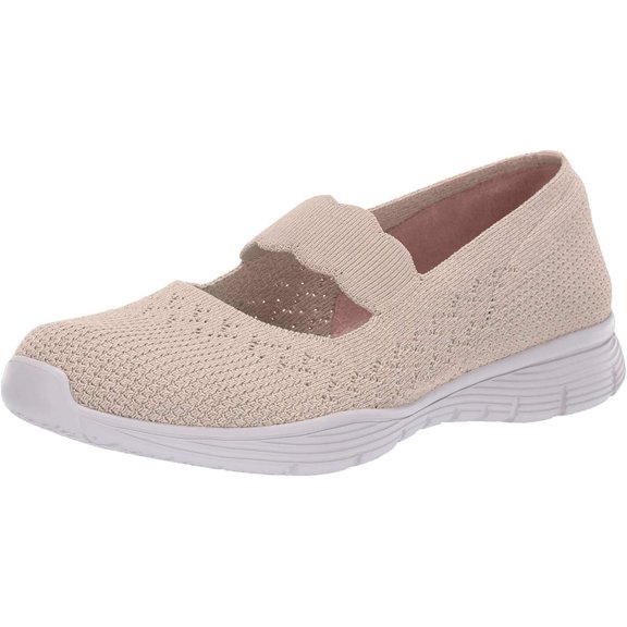 Skechers Women's Seager-Power Hitter-Engineered Knit Mary Jane Flat, Natural, 7