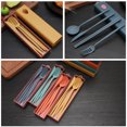 thumbnail image 5 of Cubiertos de paja de trigo, 2 juegos de vajilla portátil con caja de almacenamiento extraíble, para Picnics, juego de cubiertos de viaje de uso diario, 5 of 5
