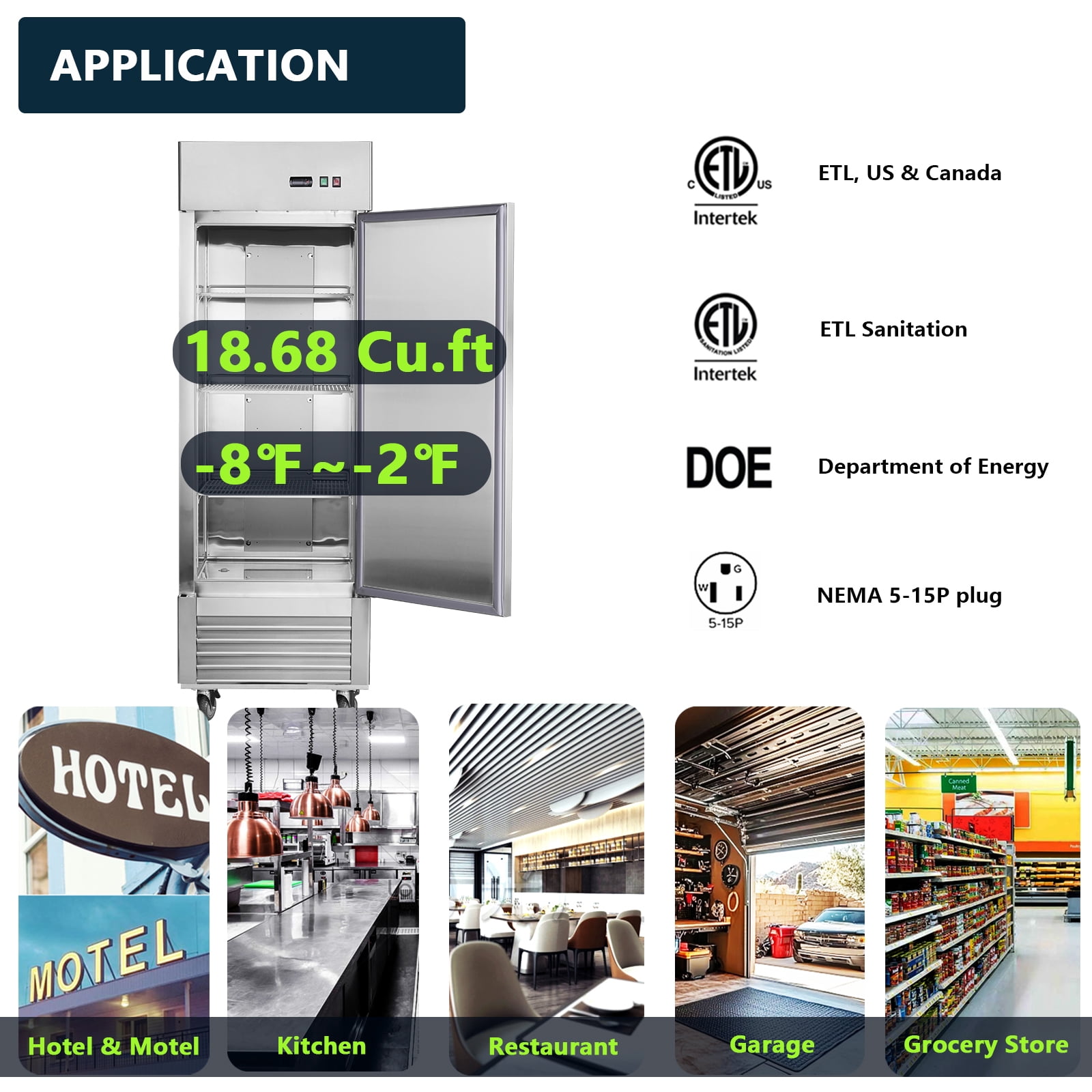 27" Commercial Freezer, 18.68 Cu.ft Single Solid Door Reach-in Freezer, Stainless Steel Interior & Exterior, Upright Restaurant Freezer with Cubigel Compressor, -8°F to -2°F, Carel Controller, ETL