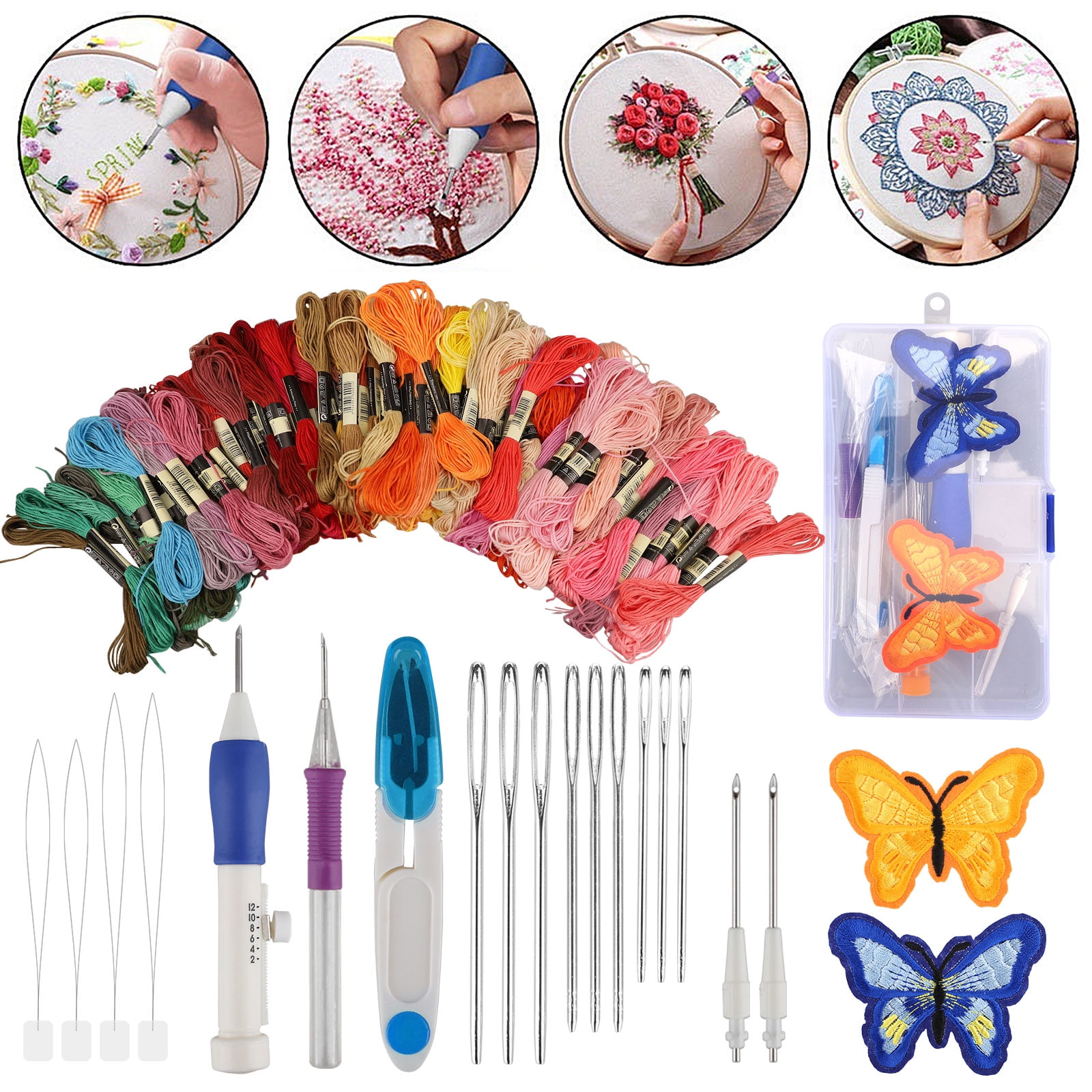 Scenery 1 Scenery Rug Hooking Kit Needle Embroidery Starter Kits Threader Fabric Embroidery Needles Stitching Pen Set Craft Tool fit for Beginner 