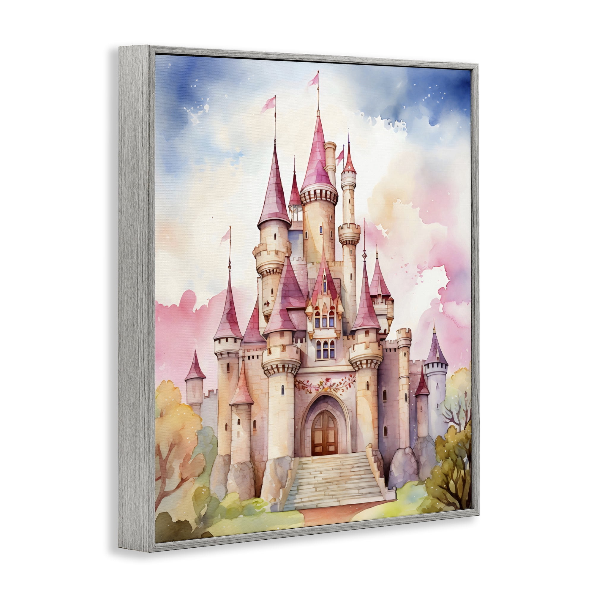 Stupell Industries Princess Castle Watercolor Portrait Gray Framed Giclee Art, design by Creative Studio
