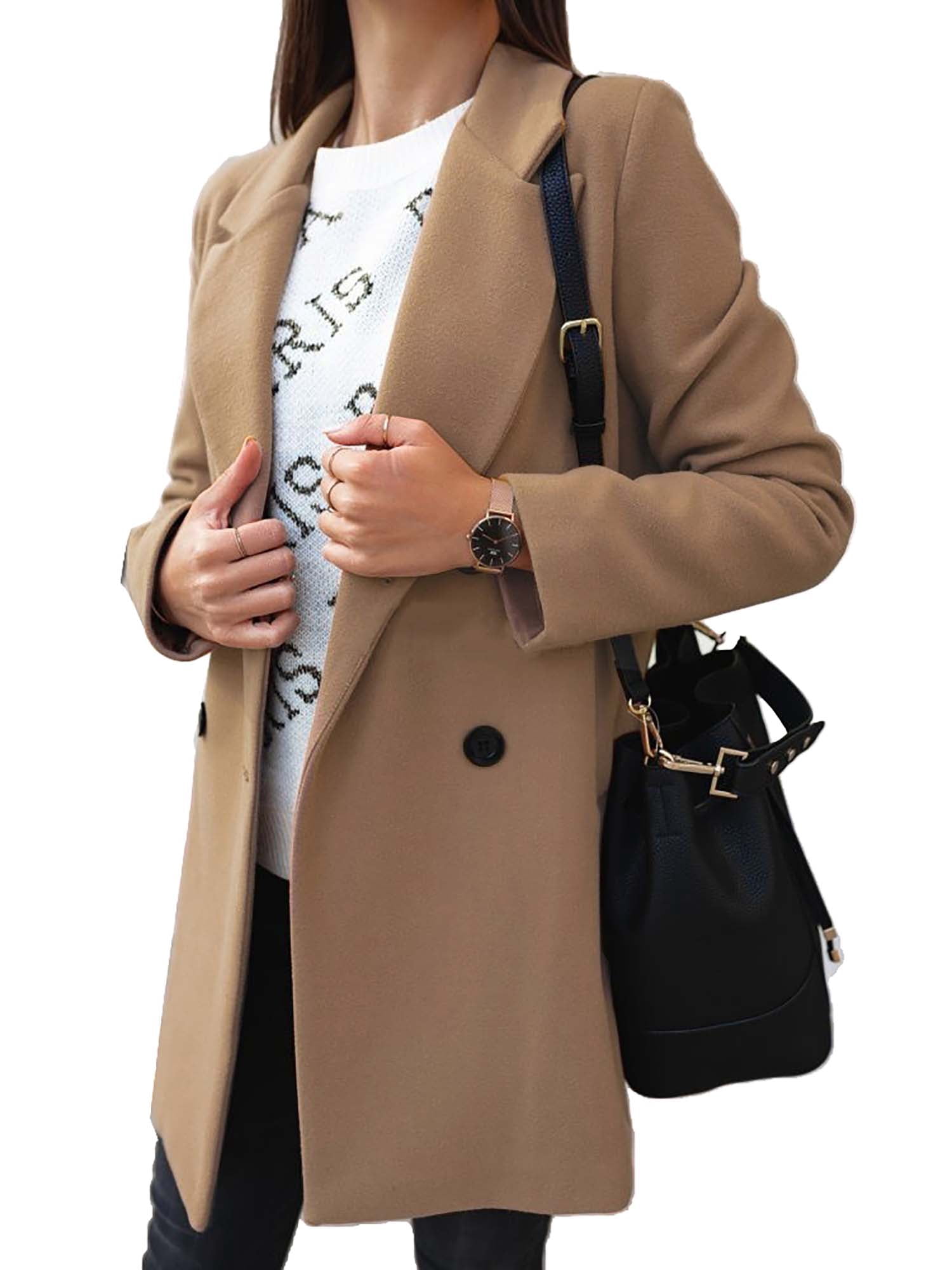 Woolen Turn-down Collar Slim Hip Length 