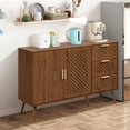 thumbnail image 4 of Kitchen Buffet Sideboard Cabinet, Buffet Coffee Table with Storage, Hollow Design 2 Doors and 3 Drawers, Large Console Table Wine Bar with 3 Levels Adjustable Shelves for Entryway Dining Room, 4 of 16