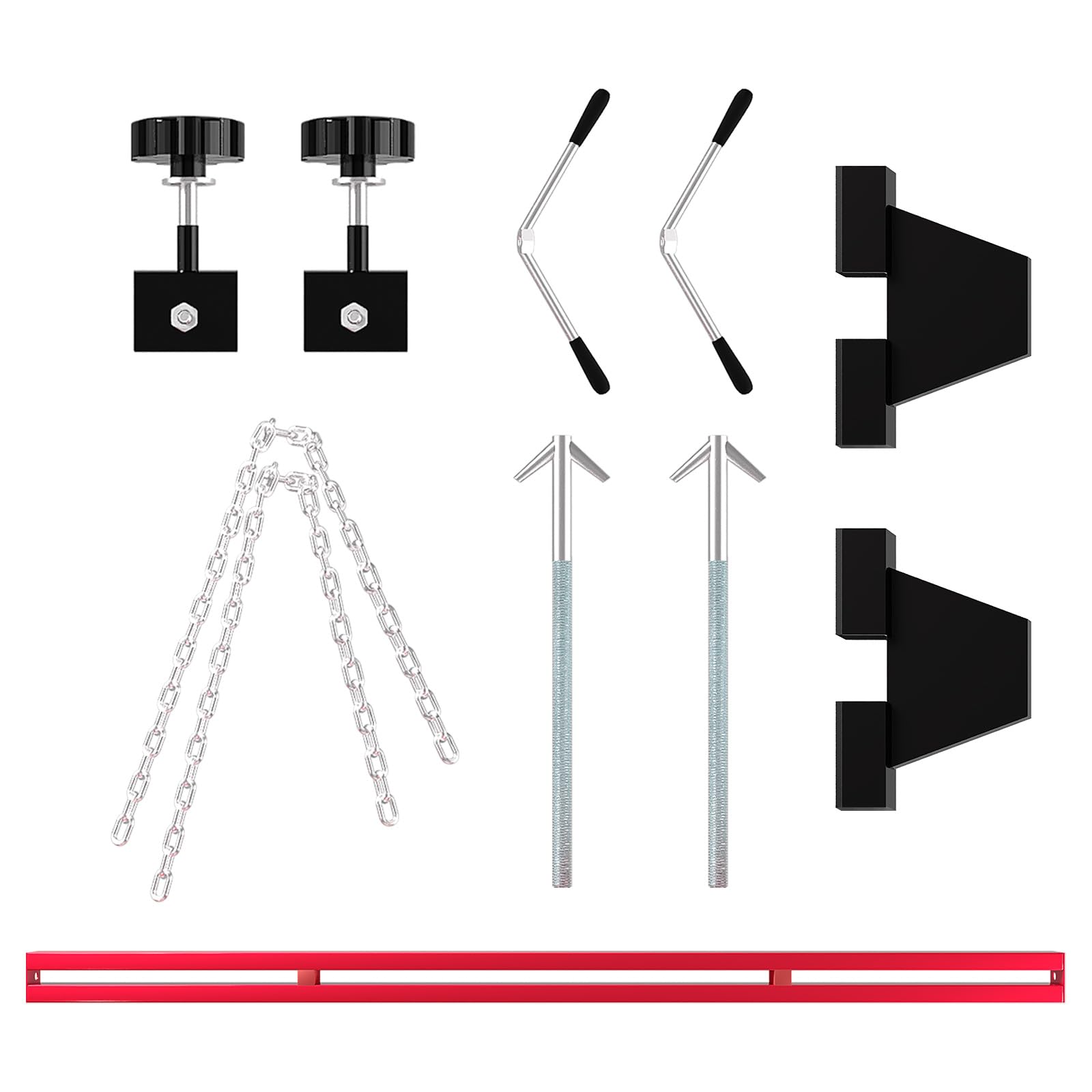 Towallmark 1100 Lbs Engine Support Bar Motor Hoist Leveler Adjustable Transverse w/ 2 Points Lift Holder Dual Hook Cross Hoist, Red