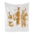 thumbnail image 1 of Music Soft Flannel Fleece Blanket, Vintage Style Illustration of Jazz Band Playing the Blues Music Home Vibes Art, Cozy Plush for Indoor and Outdoor Use, 70" x 90", Sand Brown White, by Ambesonne, 1 of 6