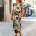 thumbnail image 1 of Robes Longues Bohèmes à Imprimé Floral pour Femmes Été Col Rond Manches Courtes Poches Robe Femme Vintage Décontractée Maxi Robes de Soirée, 1 of 7