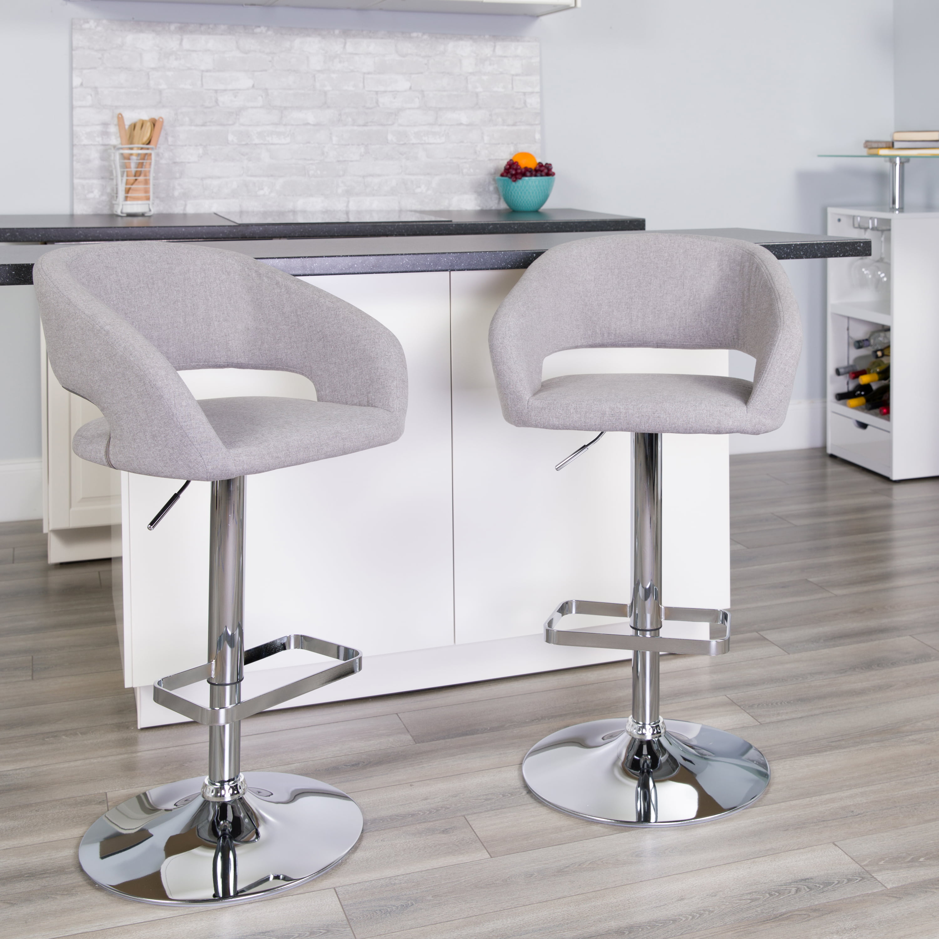 Flash Furniture Contemporary Gray, Fabric Upholstered Swivel Bar Stools