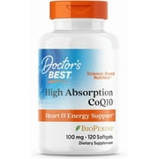 Doctor's Best High Absorption CoQ10 with BioPerine, Gluten Free, Naturally Fermented, Heart Health, Energy Production, 100 mg, 120 Count