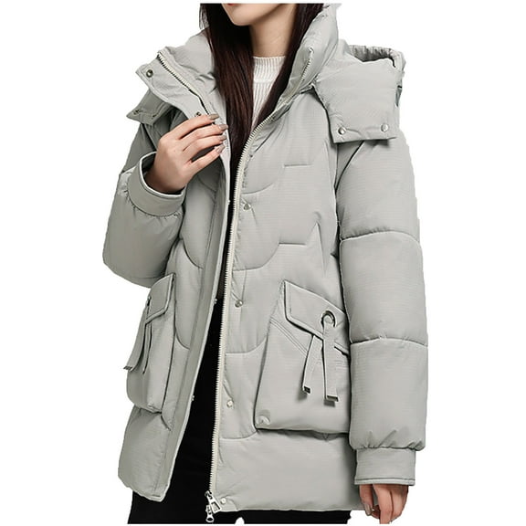 Hvyesh Womens Winter Puffer Jacket Casual Fleece Baggy Coat Full Zip Quilted Jackets Warm Long Sleeve Puffer Coats with Pockets