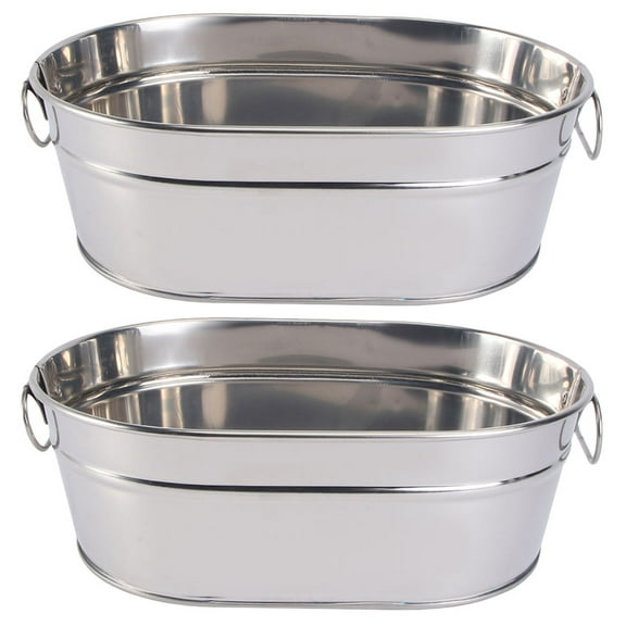 Galvanized Steel Oval Tub with Side Handle - Set of 2